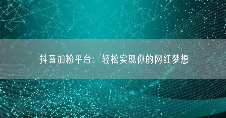 抖音加粉平台：轻松实现你的网红梦想