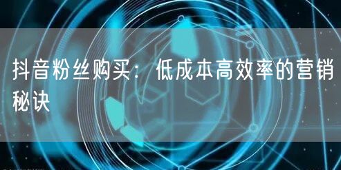 抖音粉丝购买：低成本高效率的营销秘诀