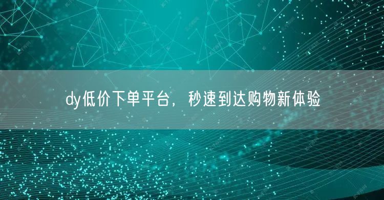 dy低价下单平台，秒速到达购物新体验