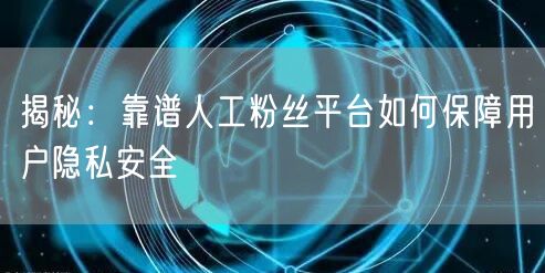 揭秘：靠谱人工粉丝平台如何保障用户隐私安全