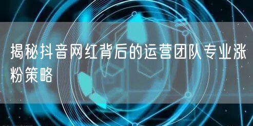 揭秘抖音网红背后的运营团队专业涨粉策略